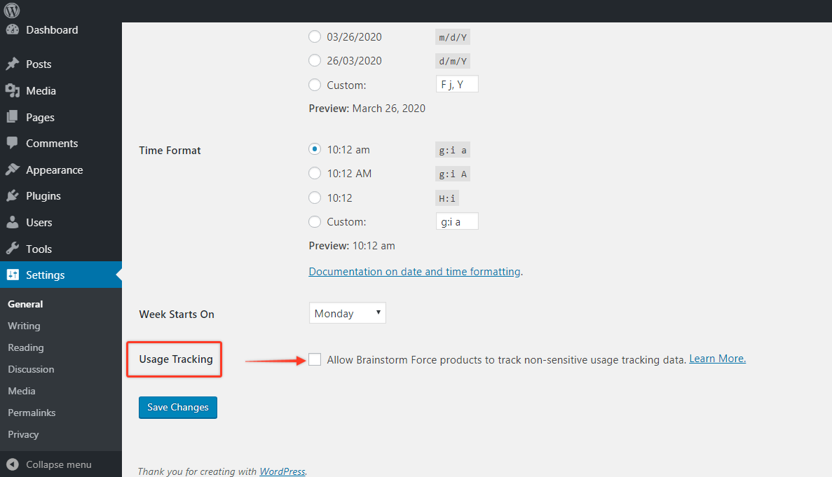 BSF Analytics - General Settings