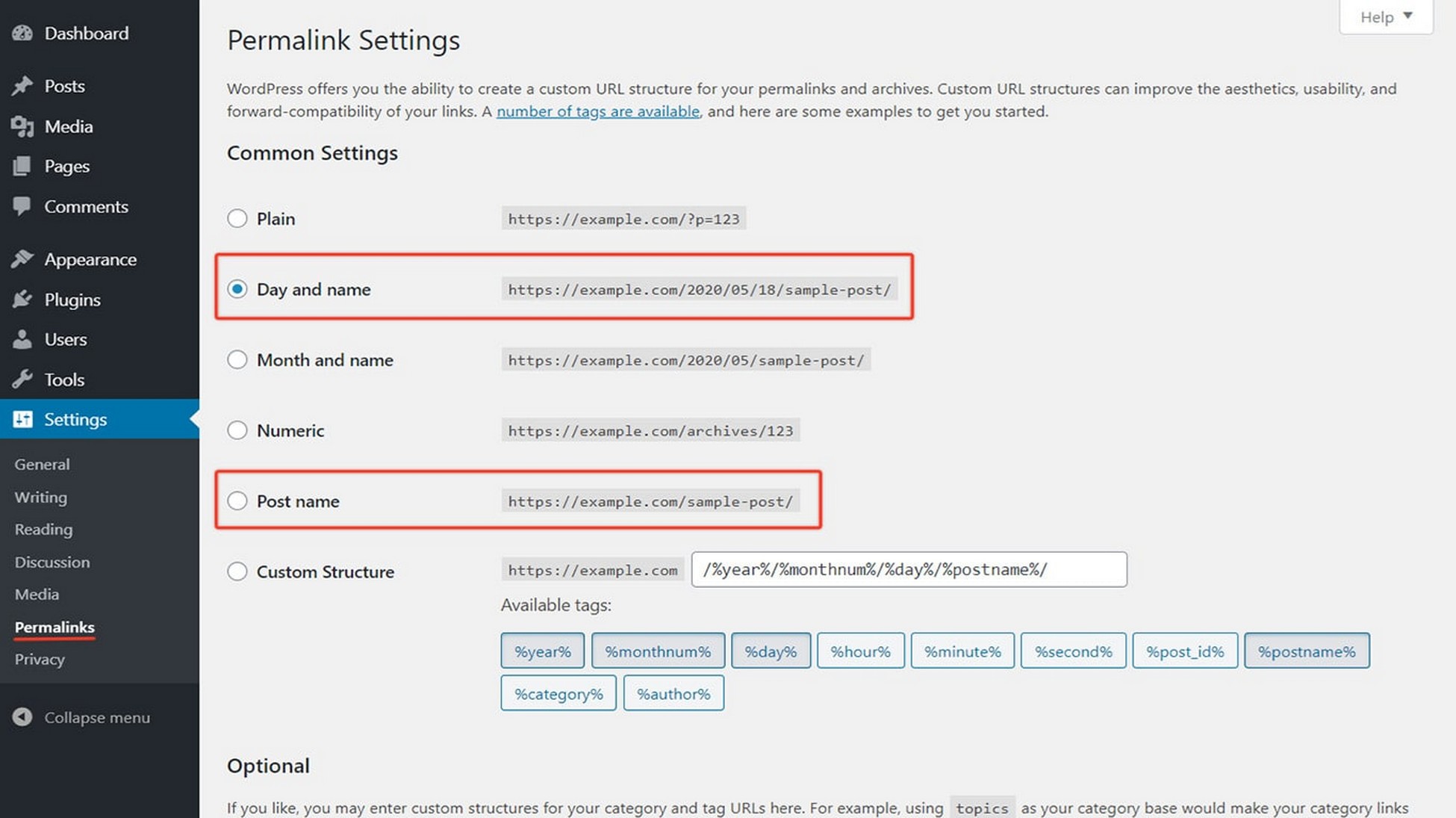 permalink settings