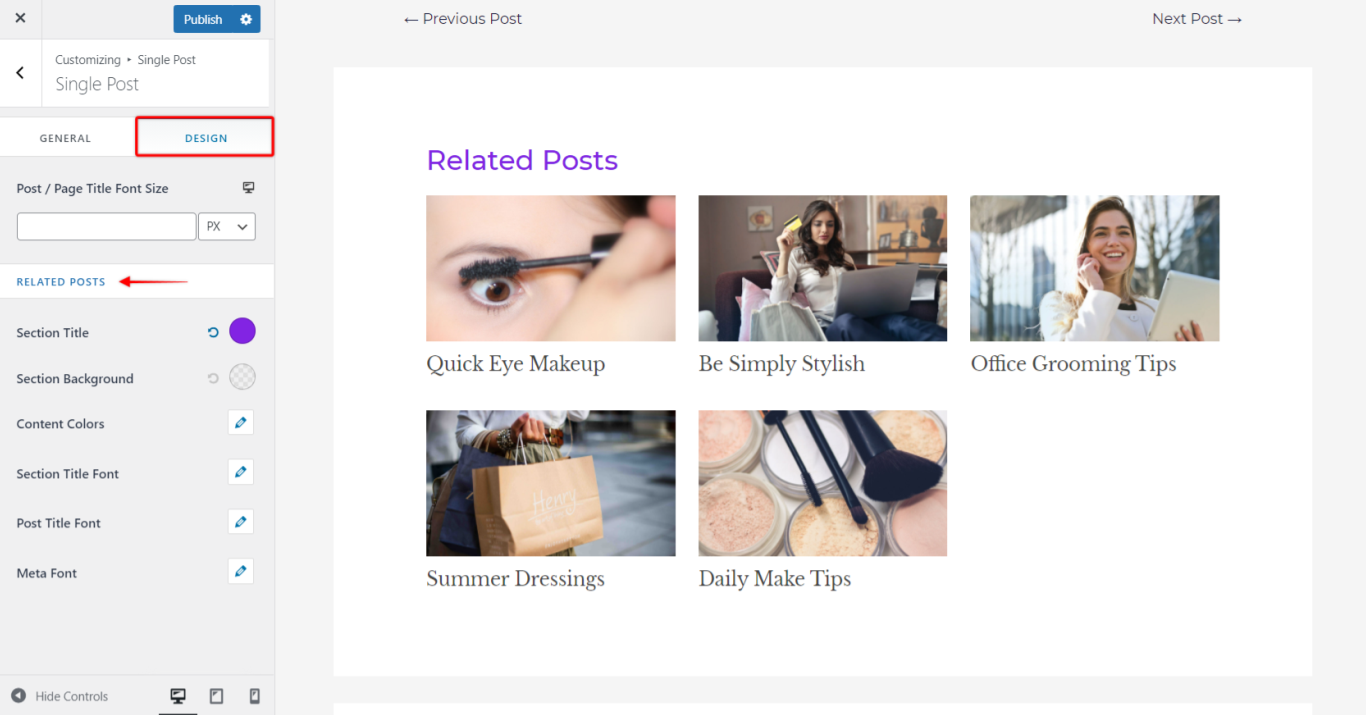 Astra Theme - Related Posts, Design Tab, Astra 3.0+