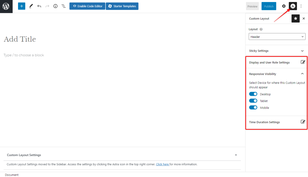 Astra Custom Layouts Visibility Settings