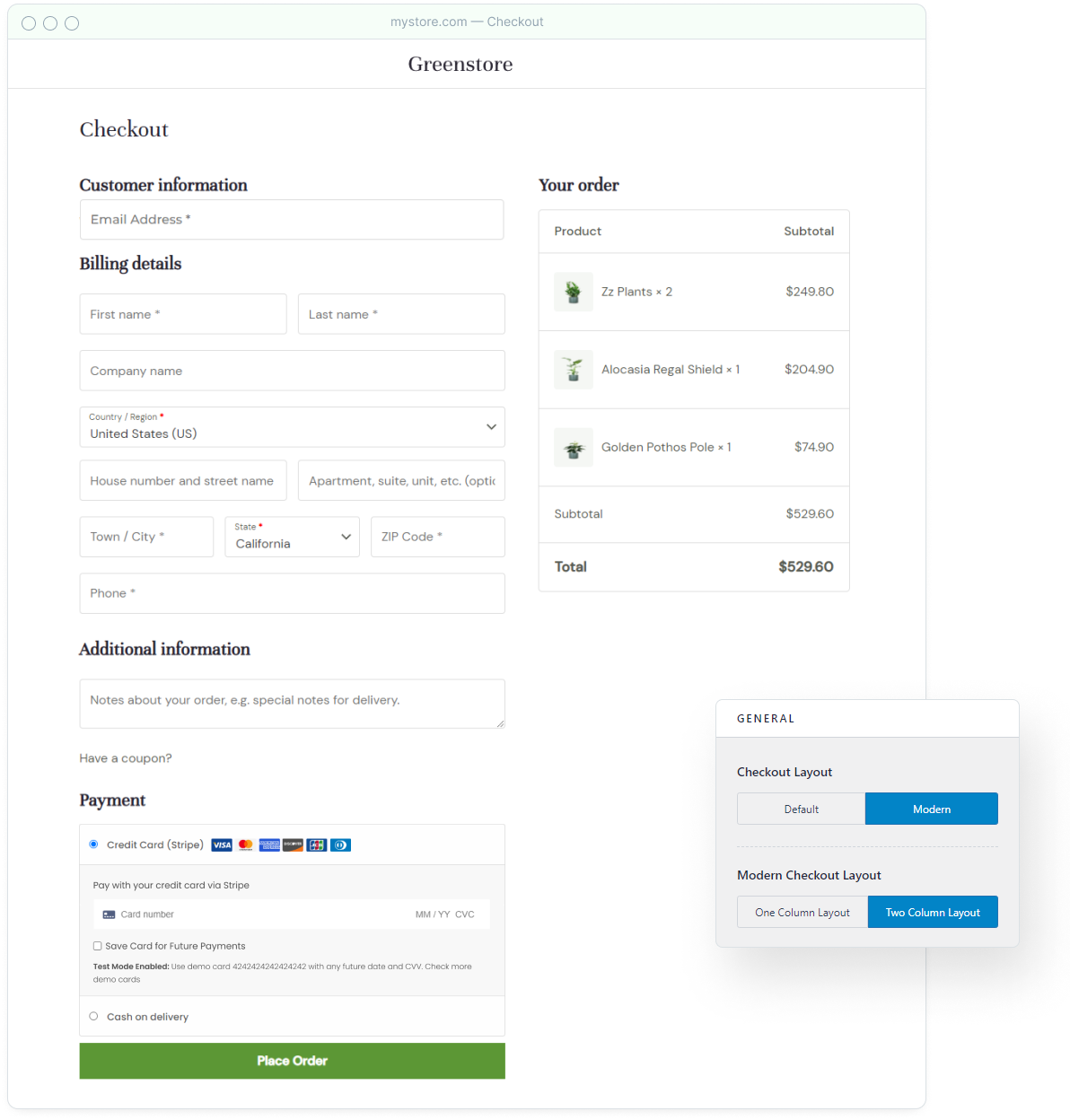 Modern two column checkout layout