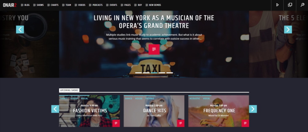 Onair2 WordPress theme made home page demo 