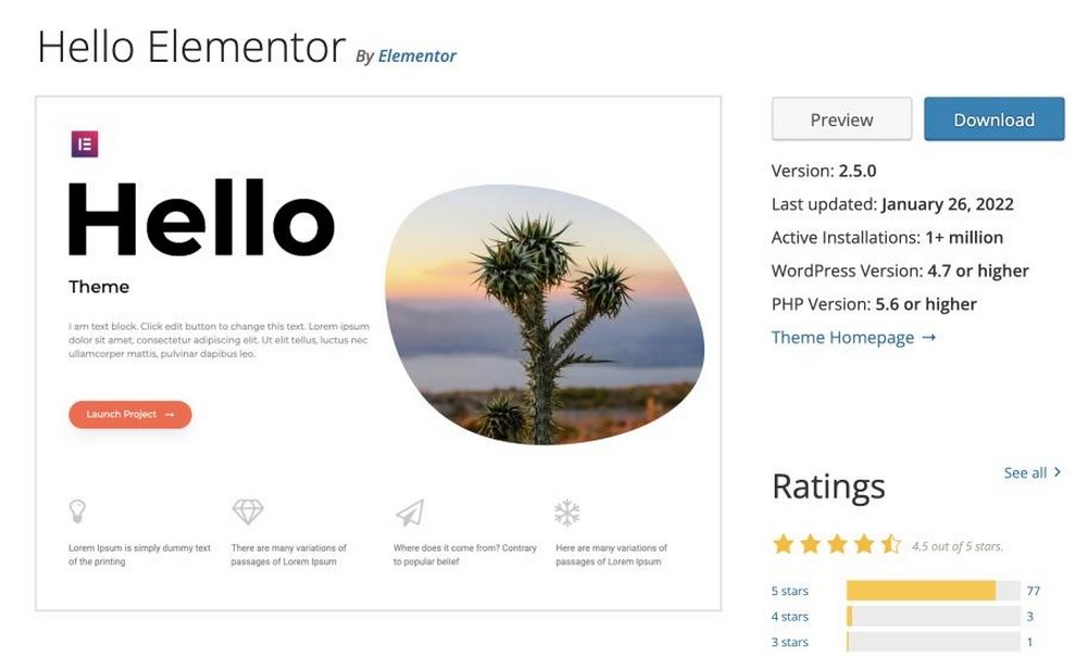 Hello elementor theme