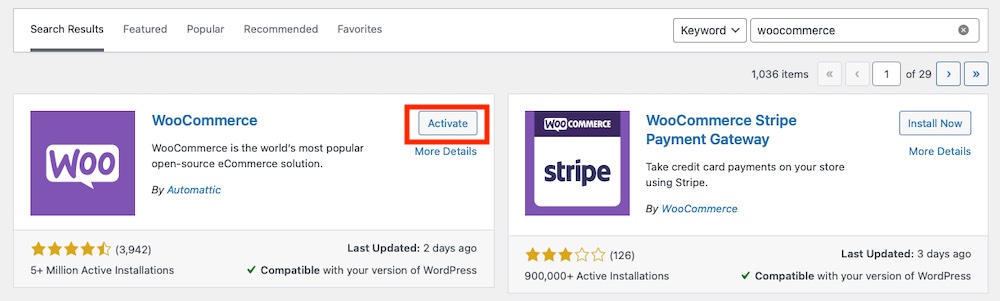 activate woocommerce