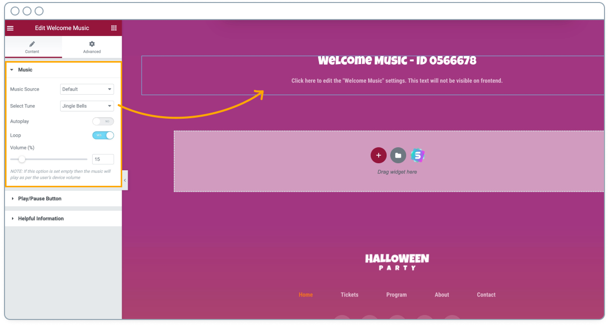 Adding Welcome Music widget