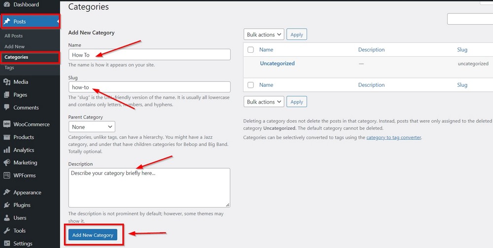 add new category in wordpress