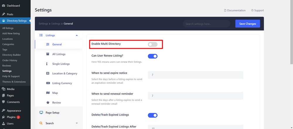 directorist - enable multidirectory option