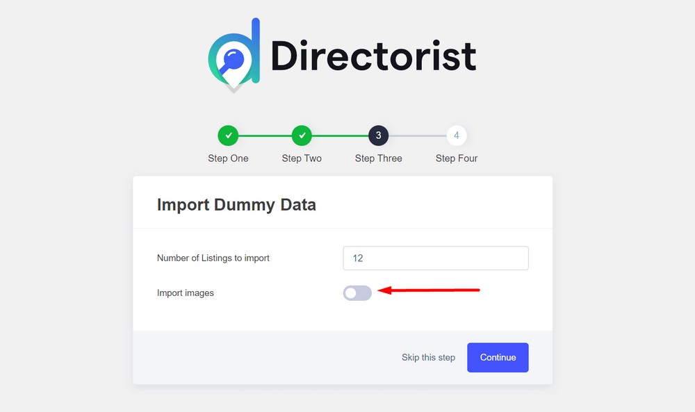 directorist setup wizard - import images