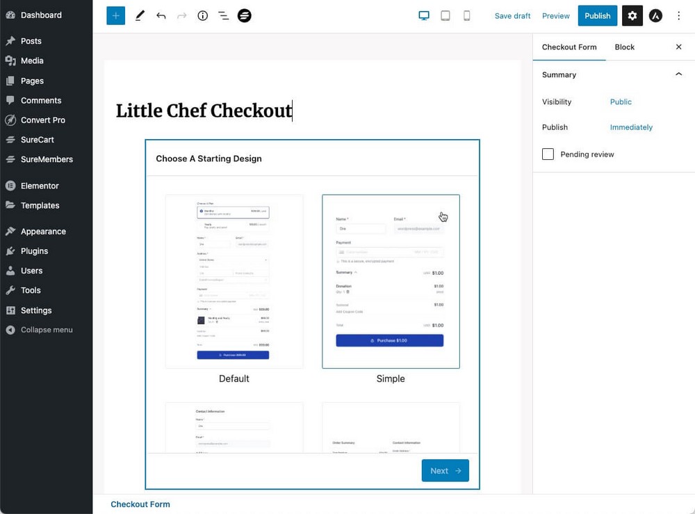 Pick a template for your SureCart Checkout