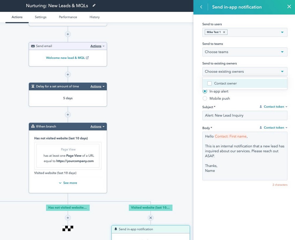 Example of HubSpot internal communication