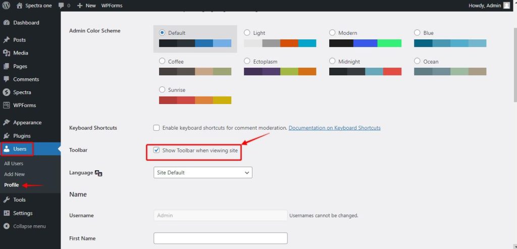 Spectra_one_admin_toolbar