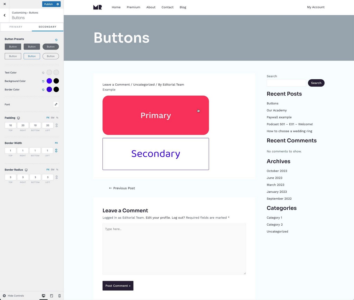 Customize Buttons Astra 4.4