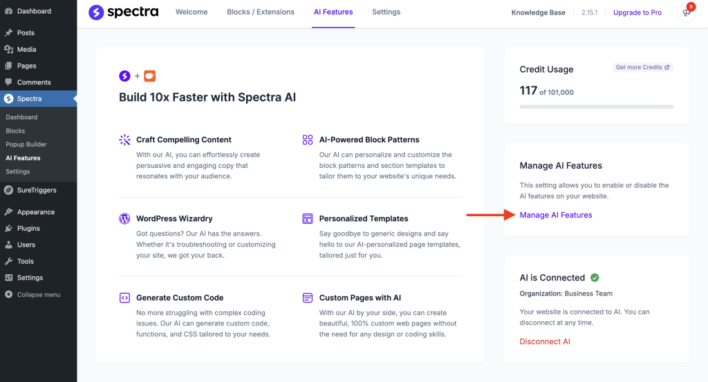 manage ai features