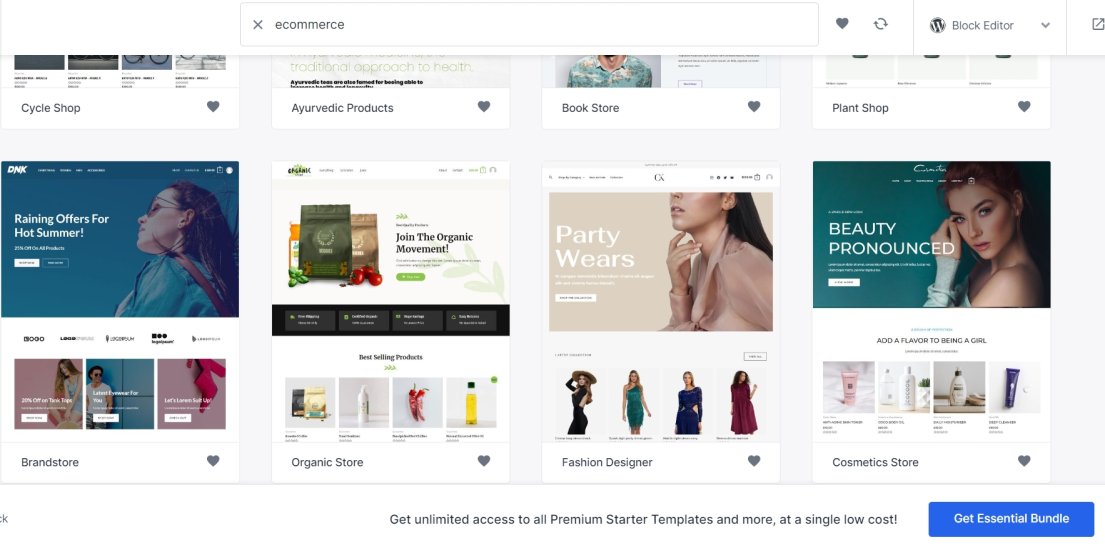ecommerce starter templates with block editor
