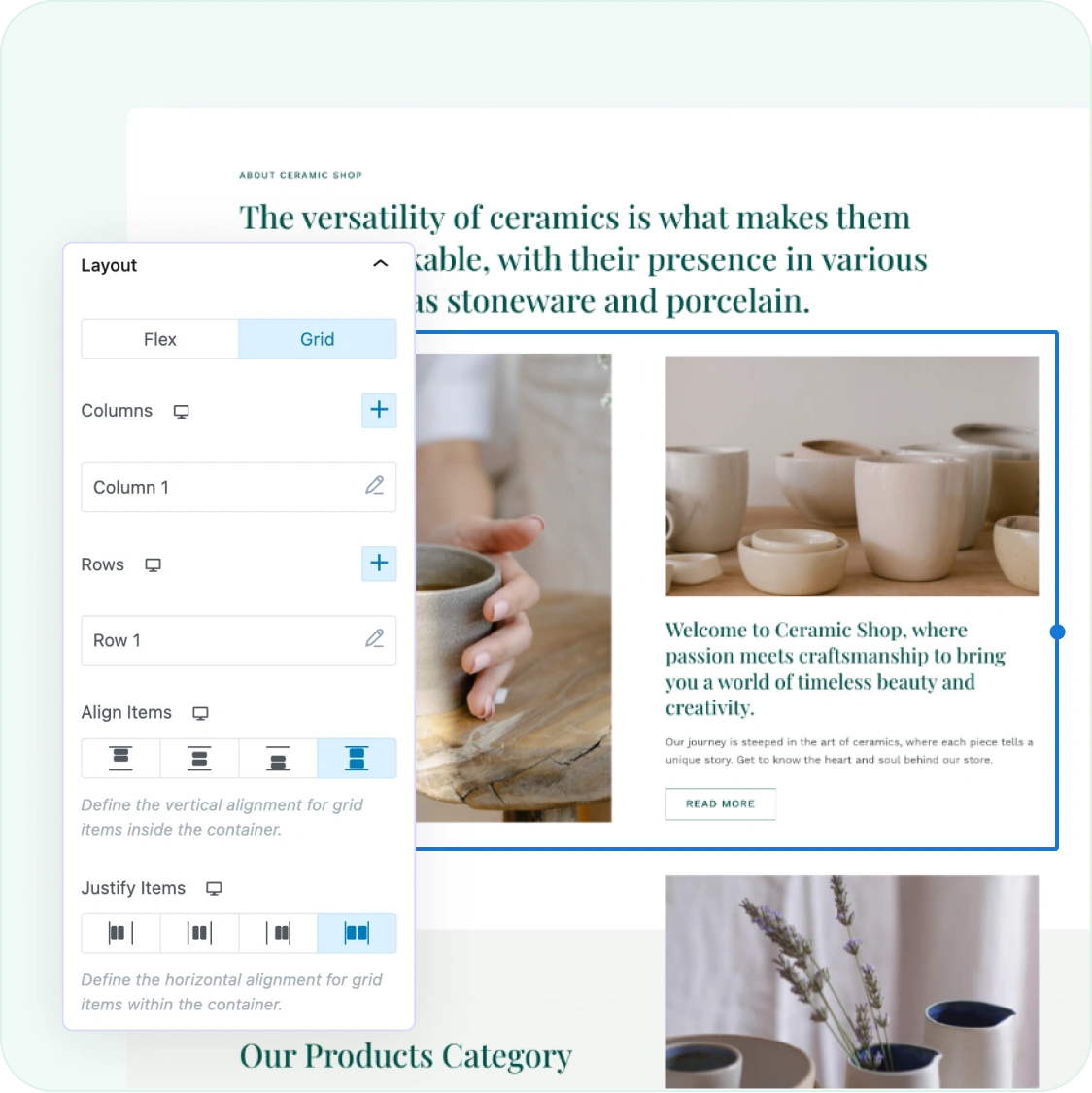 Grid layout design options available in Spectra.